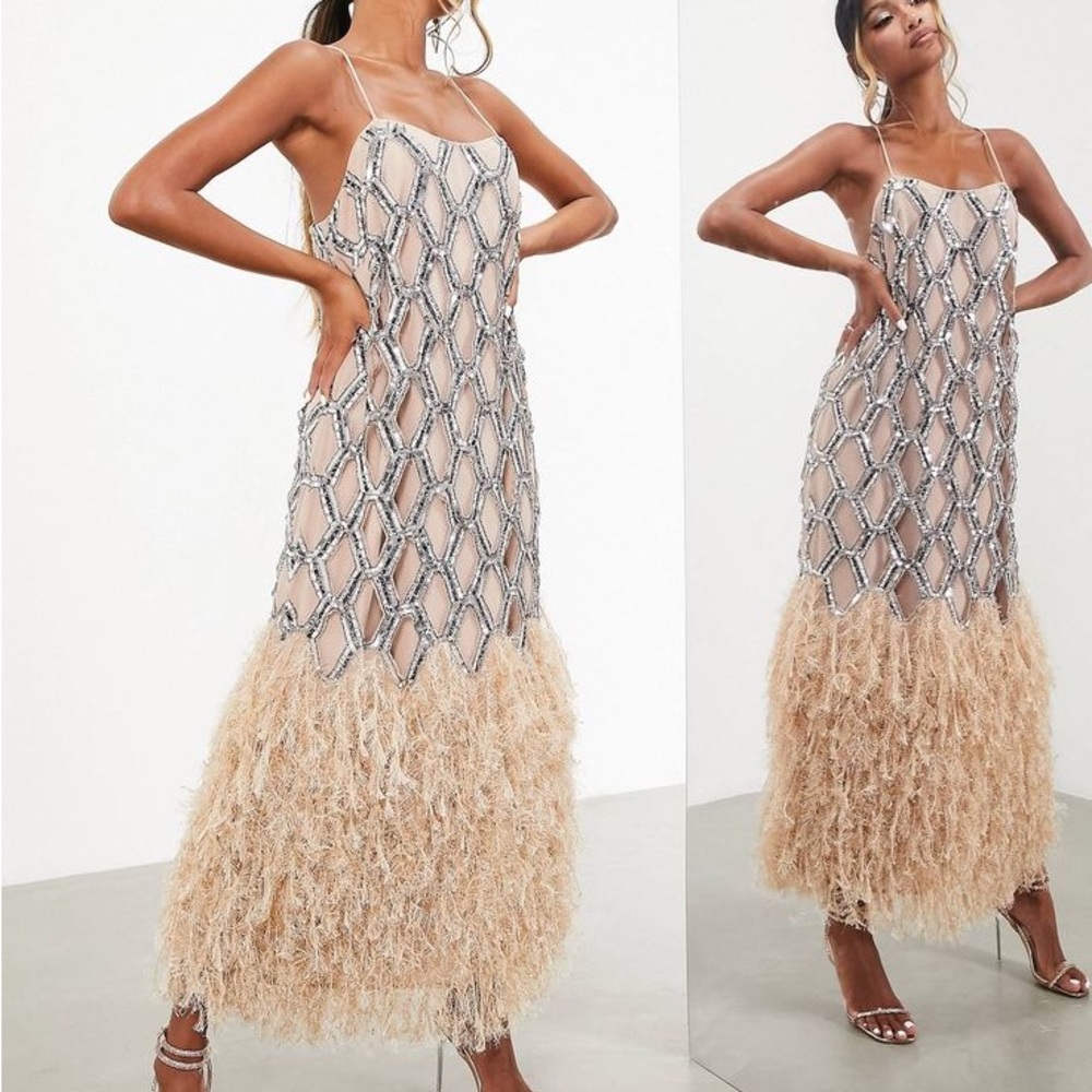 ASOS EDITION GEO SEQUIN CUTWORK MIDI